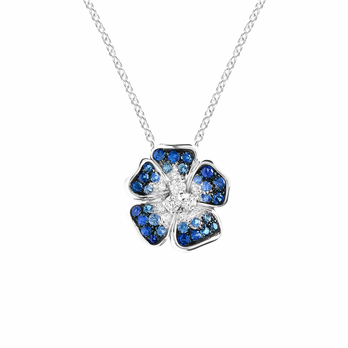 Leo Pizzo 18k White Gold Diamond & Blue Sapphire Medium Flower Necklace