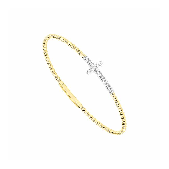 Flexie by London 14k Yellow and White Gold Cross Diamond Bangle Bracelet