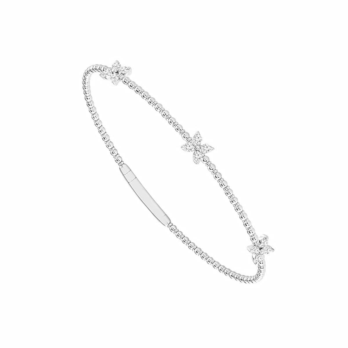 Flexie by London 14k White Gold Diamond Quatrefoil Bangle Bracelet