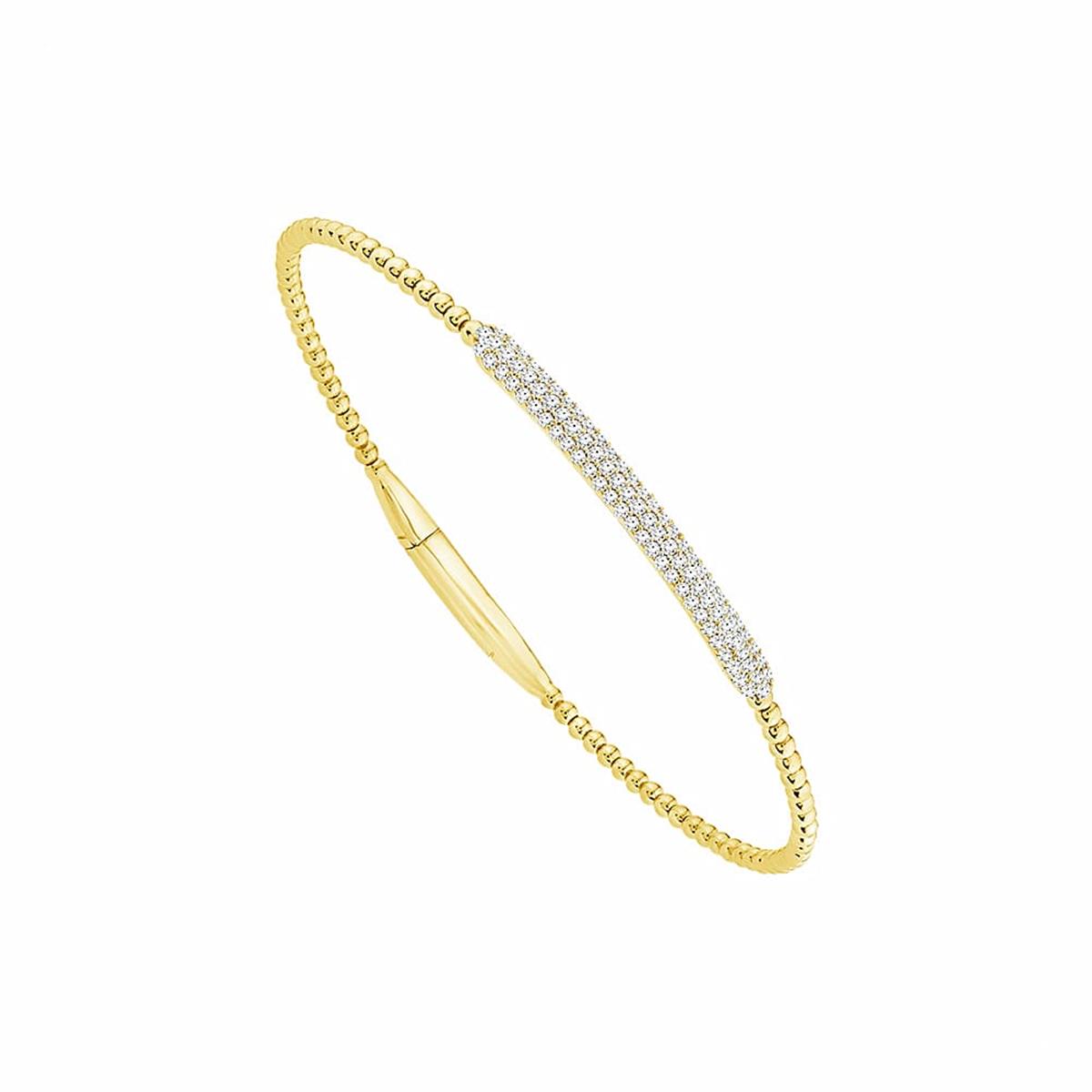 Flexie by London 14k Yellow Gold Pave Diamond Bar Bangle Bracelet