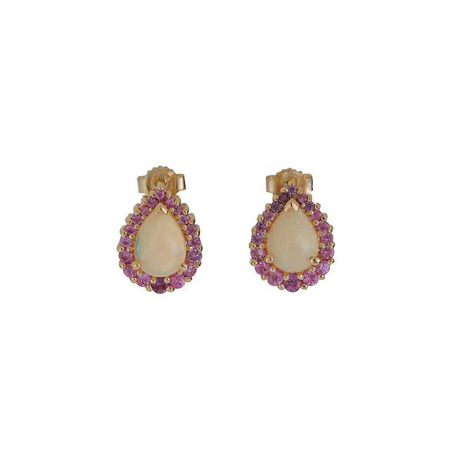 London Collection 14k Yellow Gold Pear Shaped Opal and Pink Sapphire Earrings