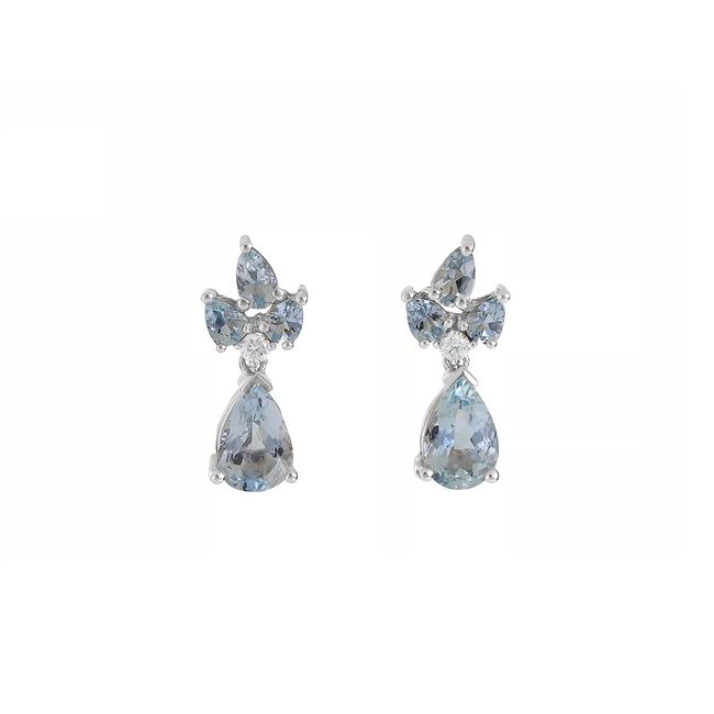 London Collection 14k White Gold Pear Shaped Aquamarine and Diamond Earrings