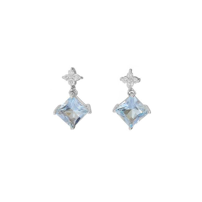 London Collection 14k White Gold Aquamarine and Diamond Earrings