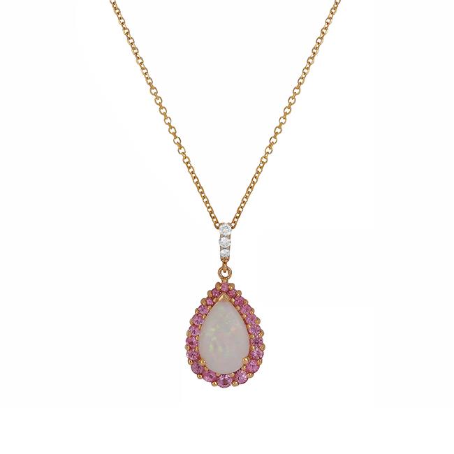 London Collection 14k Yellow Gold Diamond Pink Sapphire and Opal Necklace