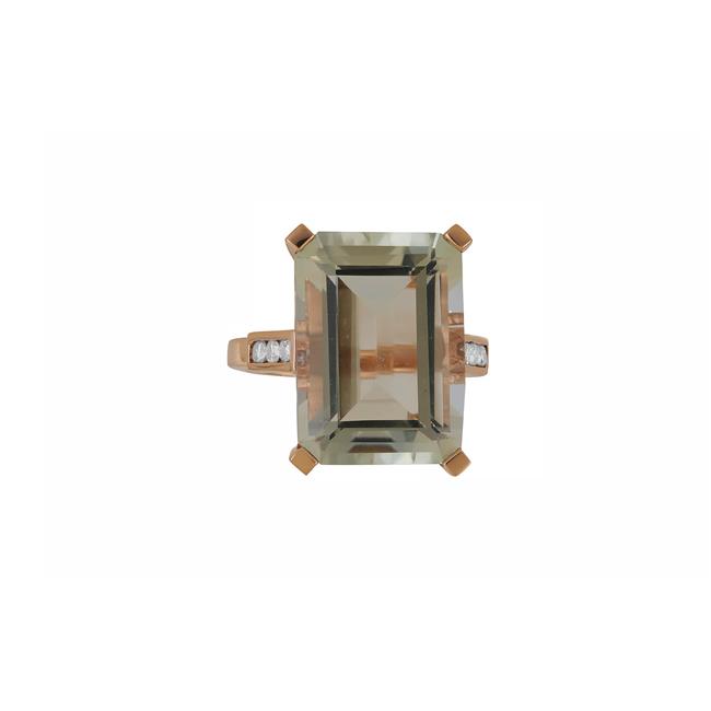 London Collection 14k Rose Gold Green Amethyst And Diamond Ring