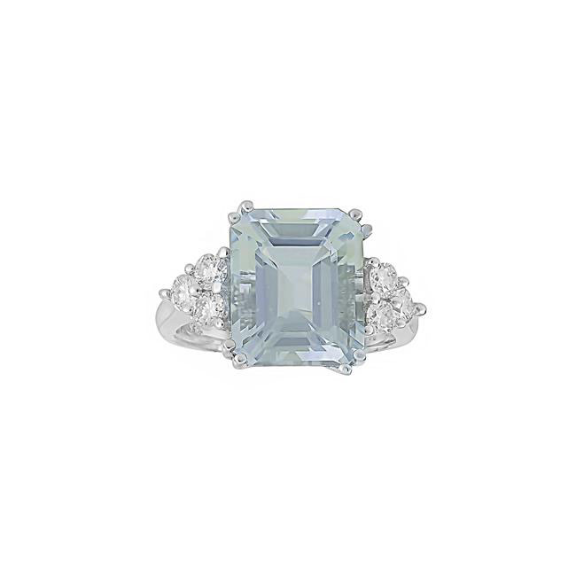 London Collection 14k White Gold Aquamarine and Diamond Ring
