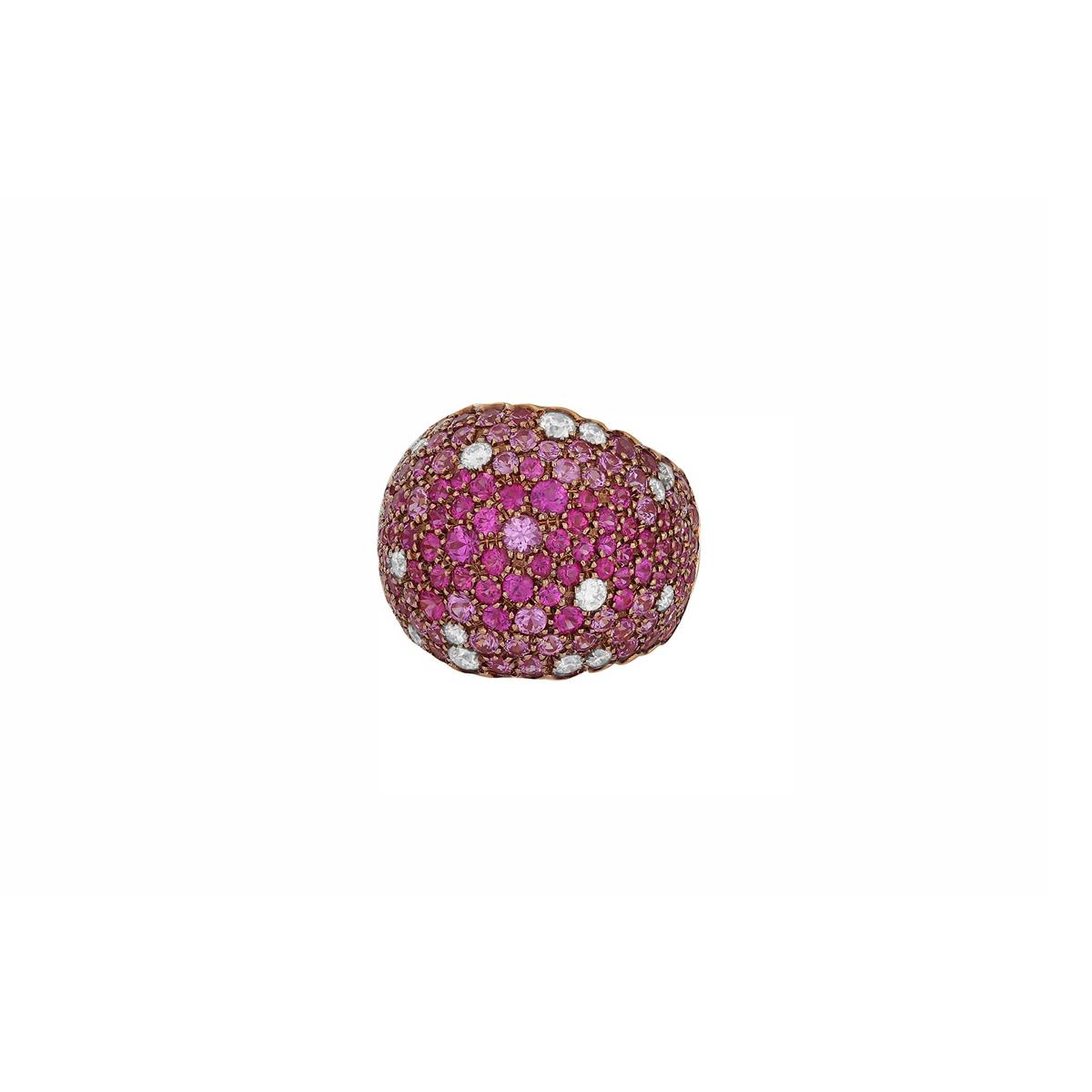 Leo Pizzo Rose Gold Pink Sapphire & Diamond Dome Ring