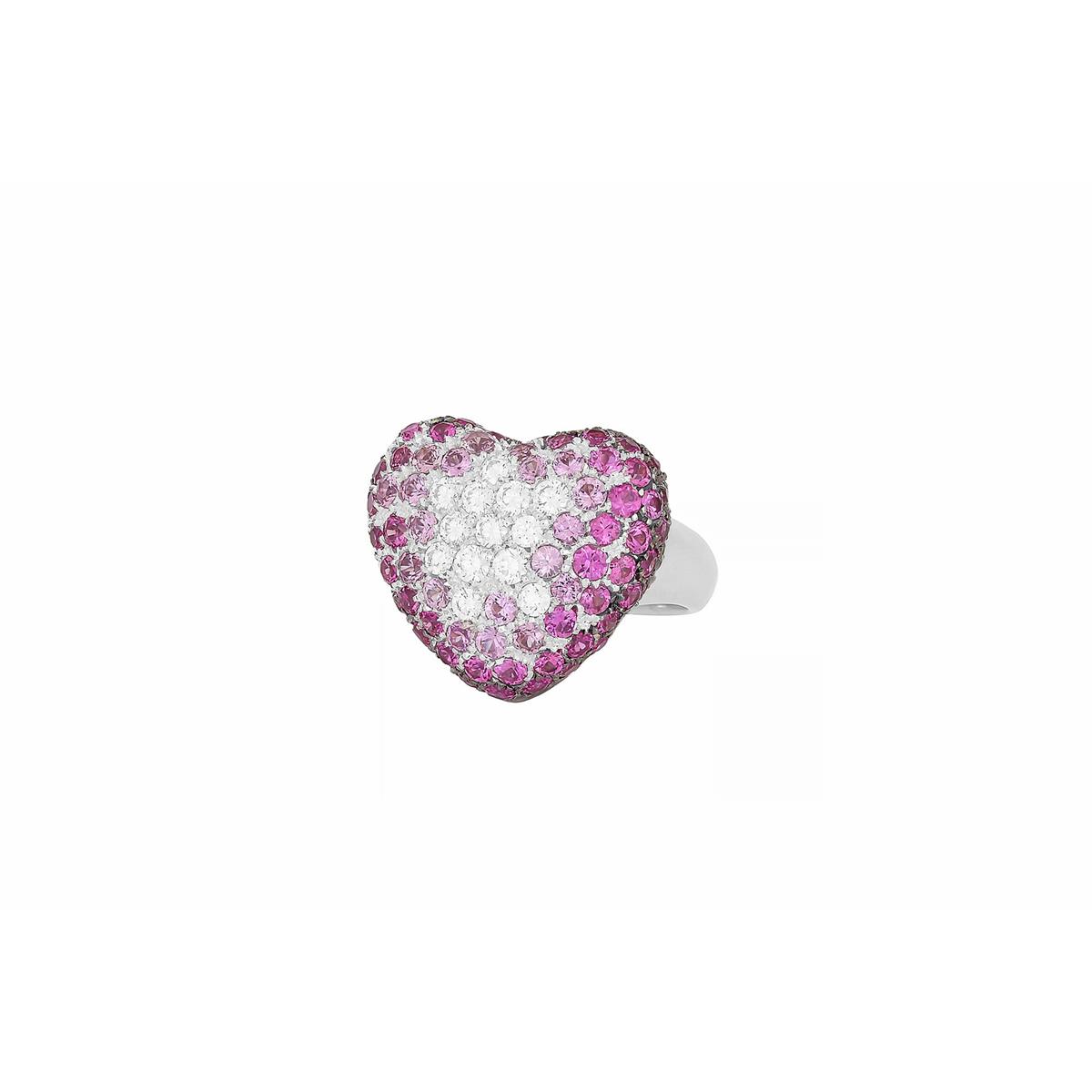 Leo Pizzo Rose Gold Pink Sapphire & Diamond Ombre Heart Ring