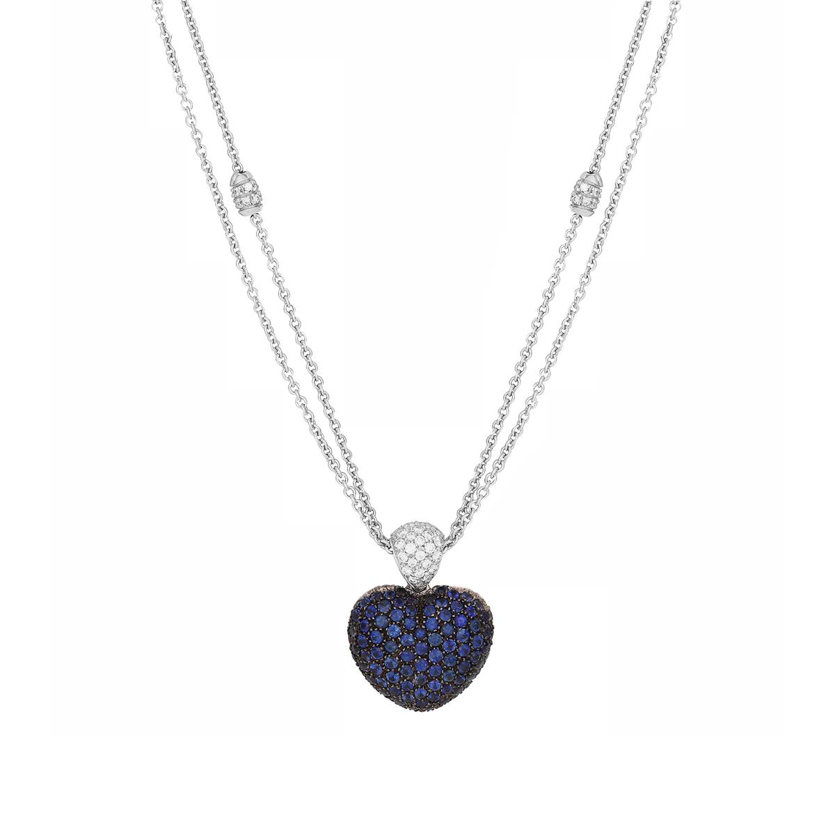 Leo Pizzo White Gold Diamond & Sapphire Heart Pendant Necklace