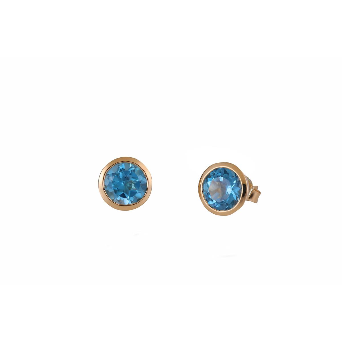 London Collection Yellow Gold Blue Topaz Stud Earrings