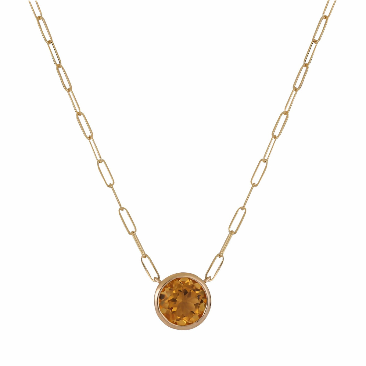 London Collection Yellow Gold Gemstone Paperclip Pendant Necklace