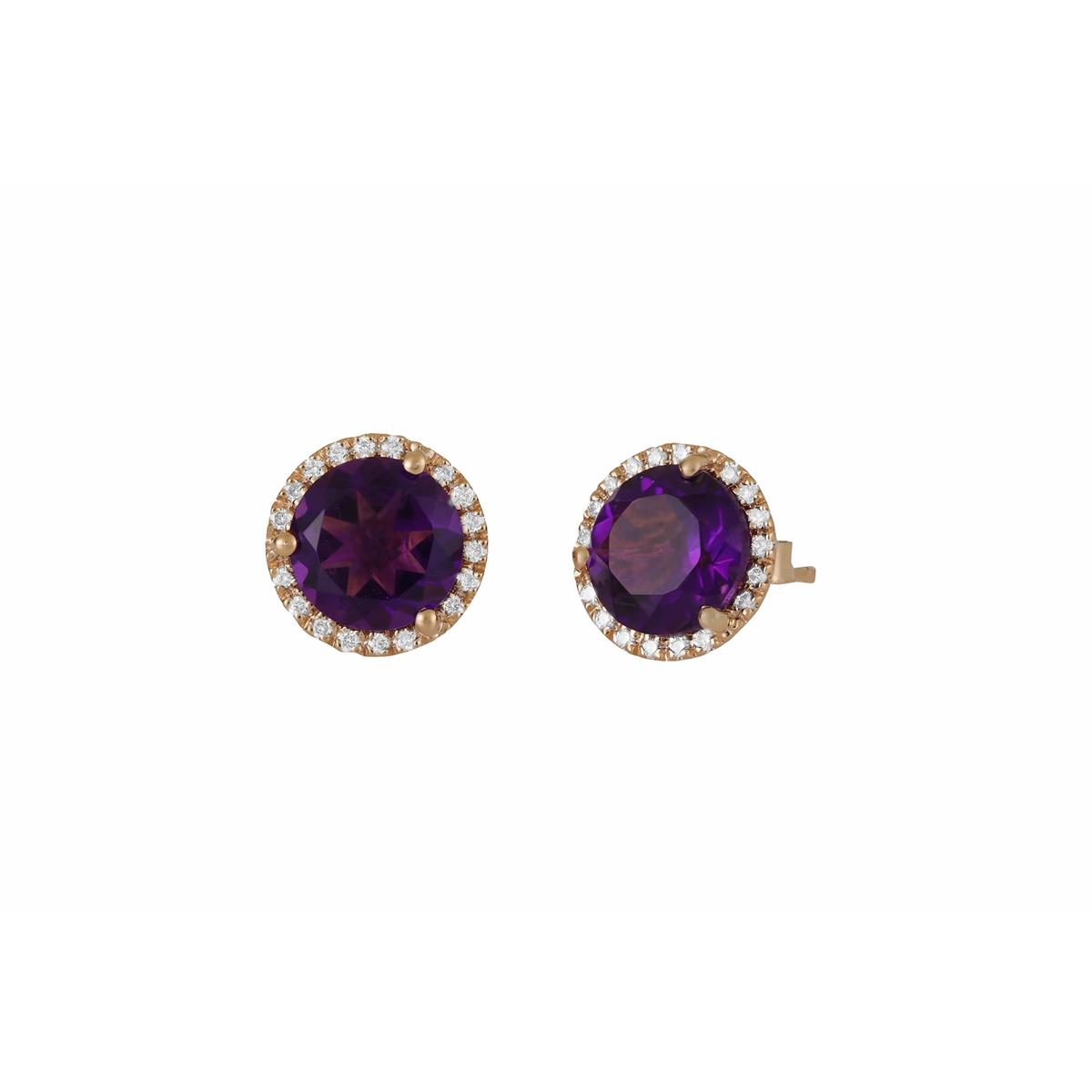 London Collection Yellow Gold Amethyst & Diamond Halo Stud Earrings