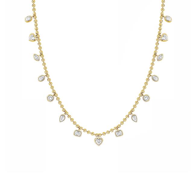 London Collection 14k Yellow Mixed Shape Diamond Bezel Necklace