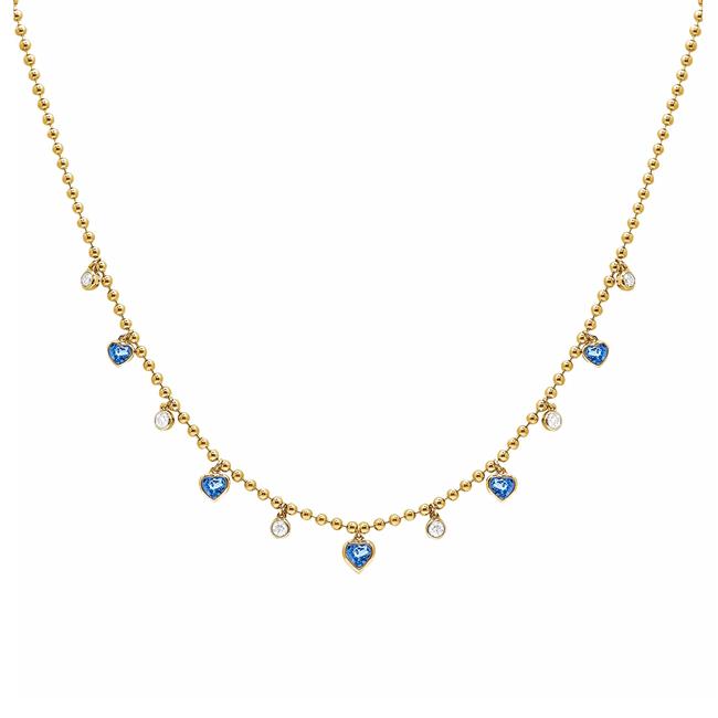 London Collection 14k Yellow Gold Heart Shaped Blue Sapphire and Diamond Necklace