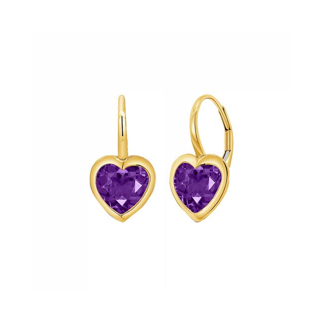London Collection 14k Yellow Gold Heart Shaped Amethyst Earrings