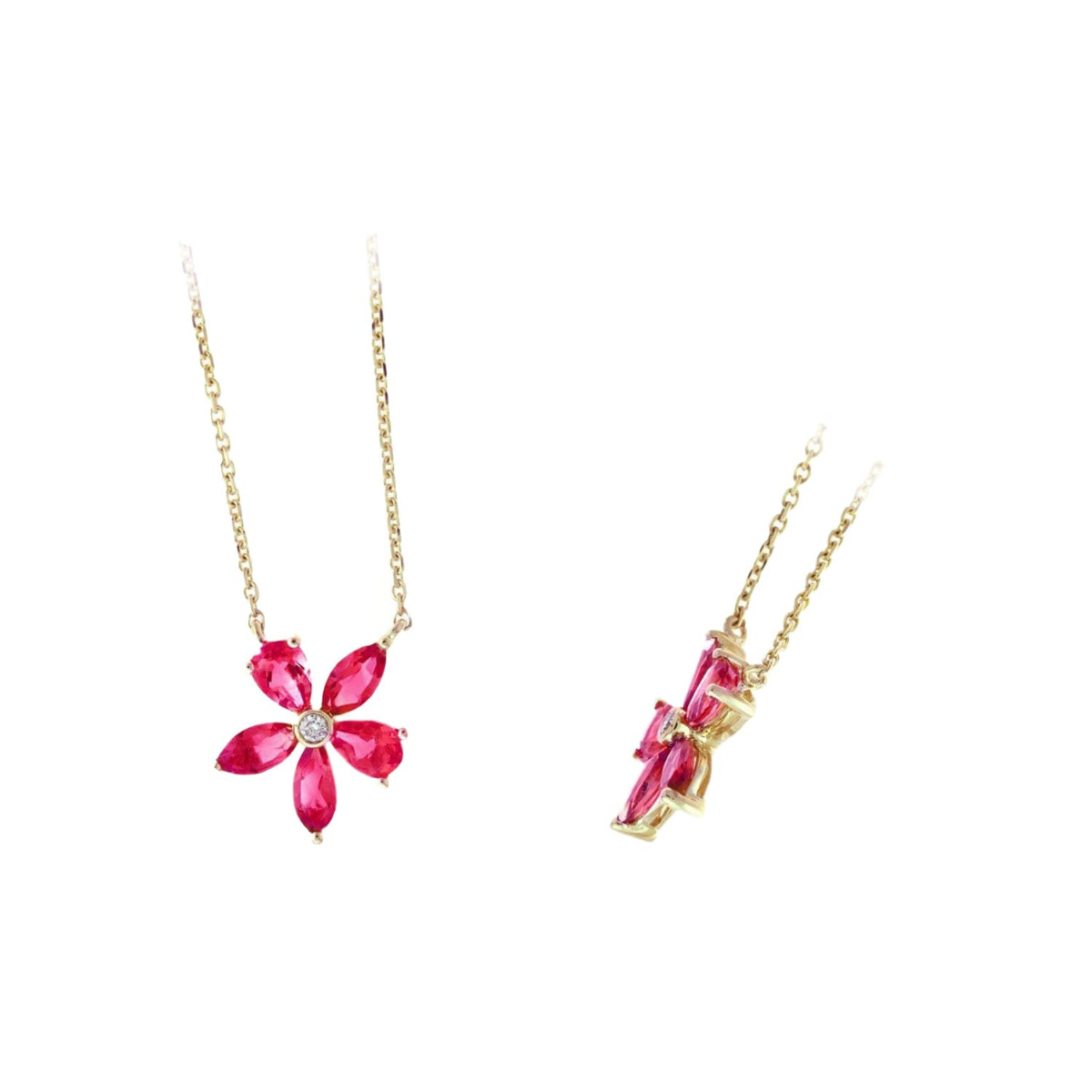 London Collection Yellow Gold Diamond & Pink Tourmaline Flower Necklace