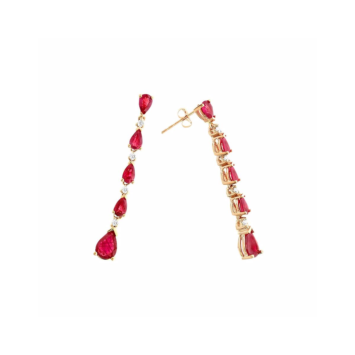 London Collection Rose Gold Diamond & Ruby Drop Earrings 