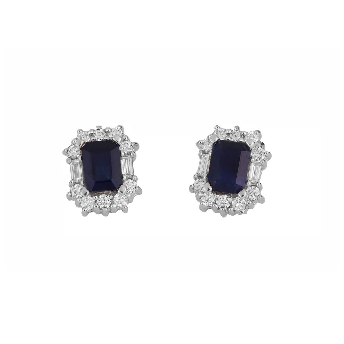 London Collection White Gold Diamond & Blue Sapphire Stud Earrings