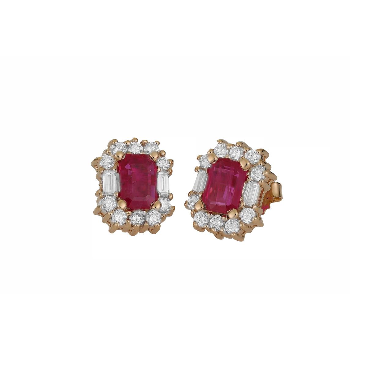 London Collection Yellow Gold Diamond & Ruby Stud Earrings