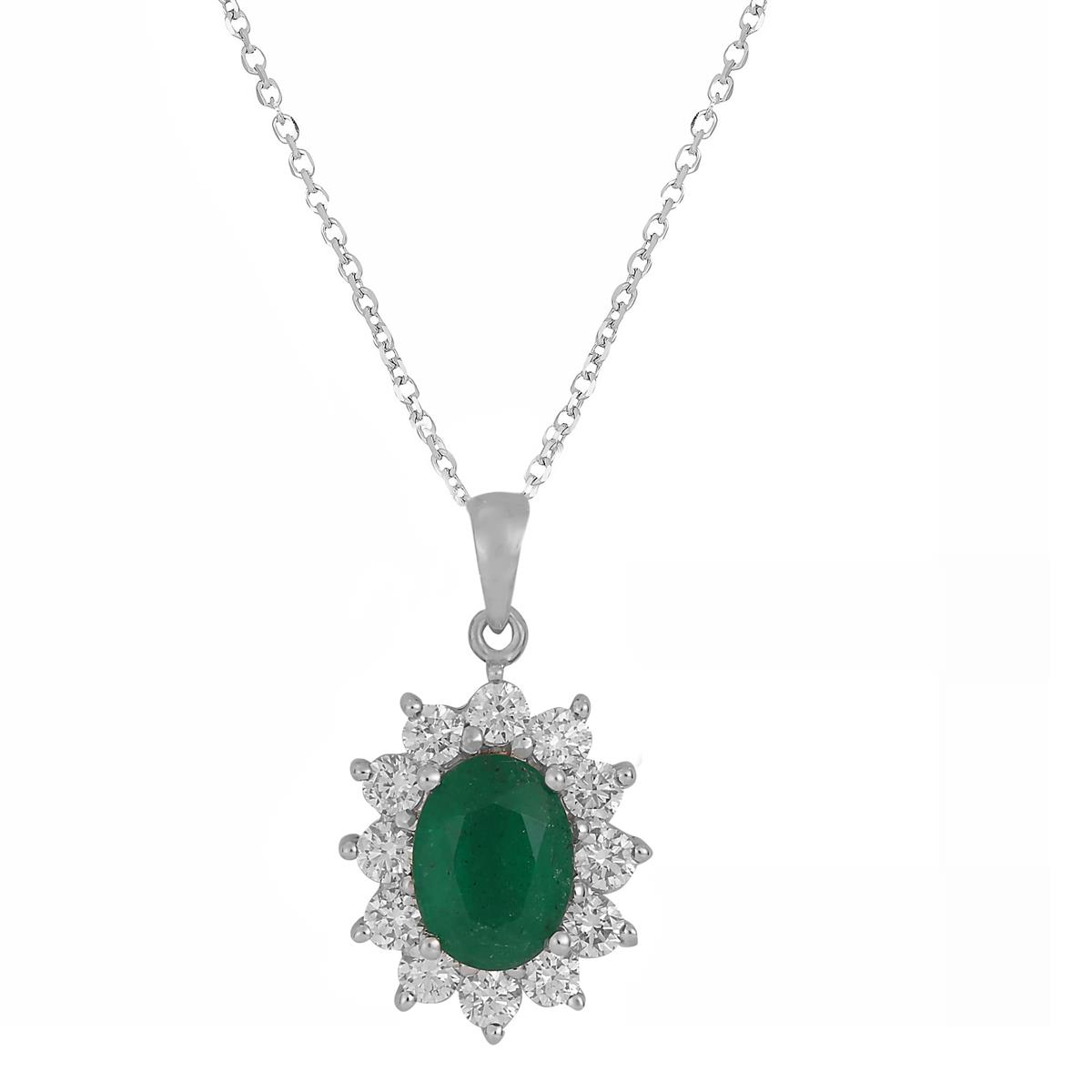 London Collection 14k Emerald and Diamond Pendant Necklace