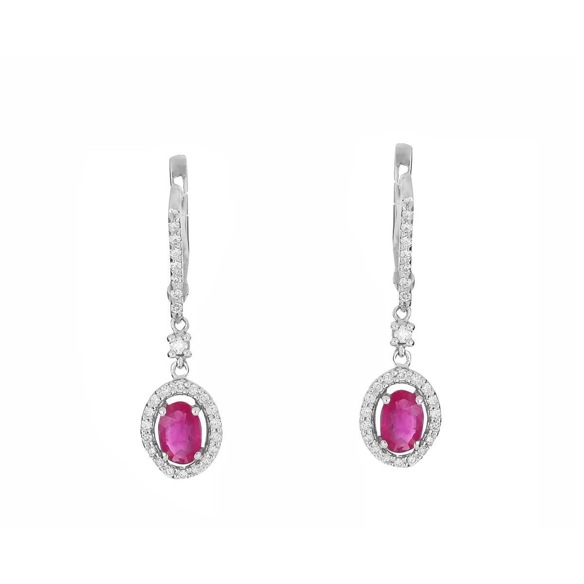 London Collection White Gold Diamond & Rubellite Halo Drop Earrings