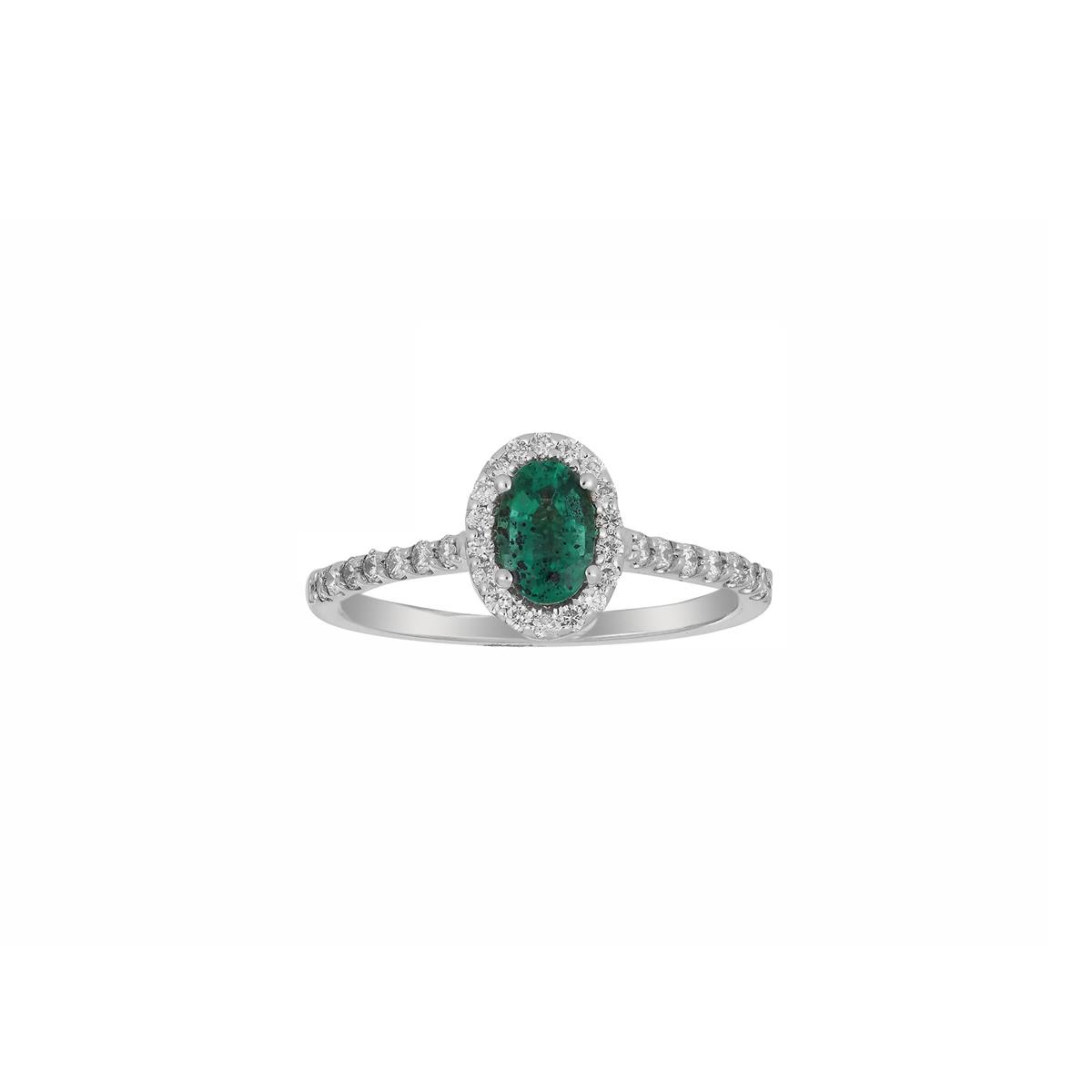 London Collection White Gold Diamond & Emerald Halo Ring 