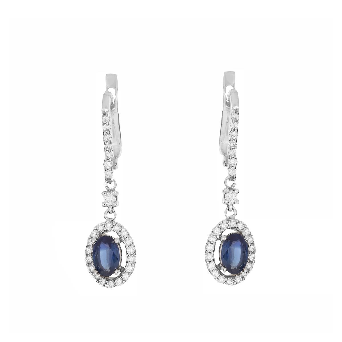 London Collection White Gold Diamond Halo Blue Sapphire Drop Earrings