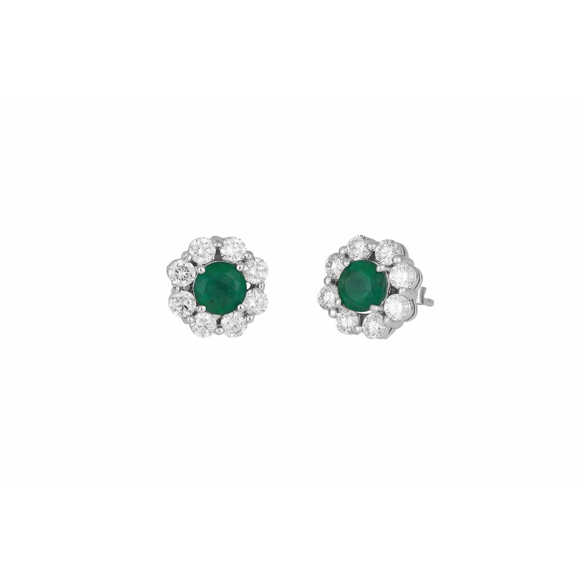 London Collection White Gold Round Diamond & Emerald Halo Stud Earrings