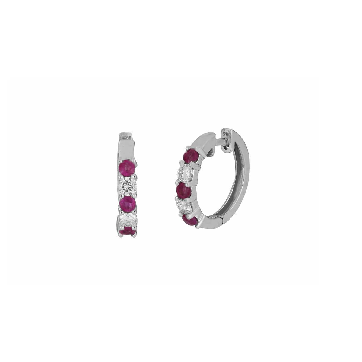London Collection White Gold Diamond & Ruby Hoop Earrings