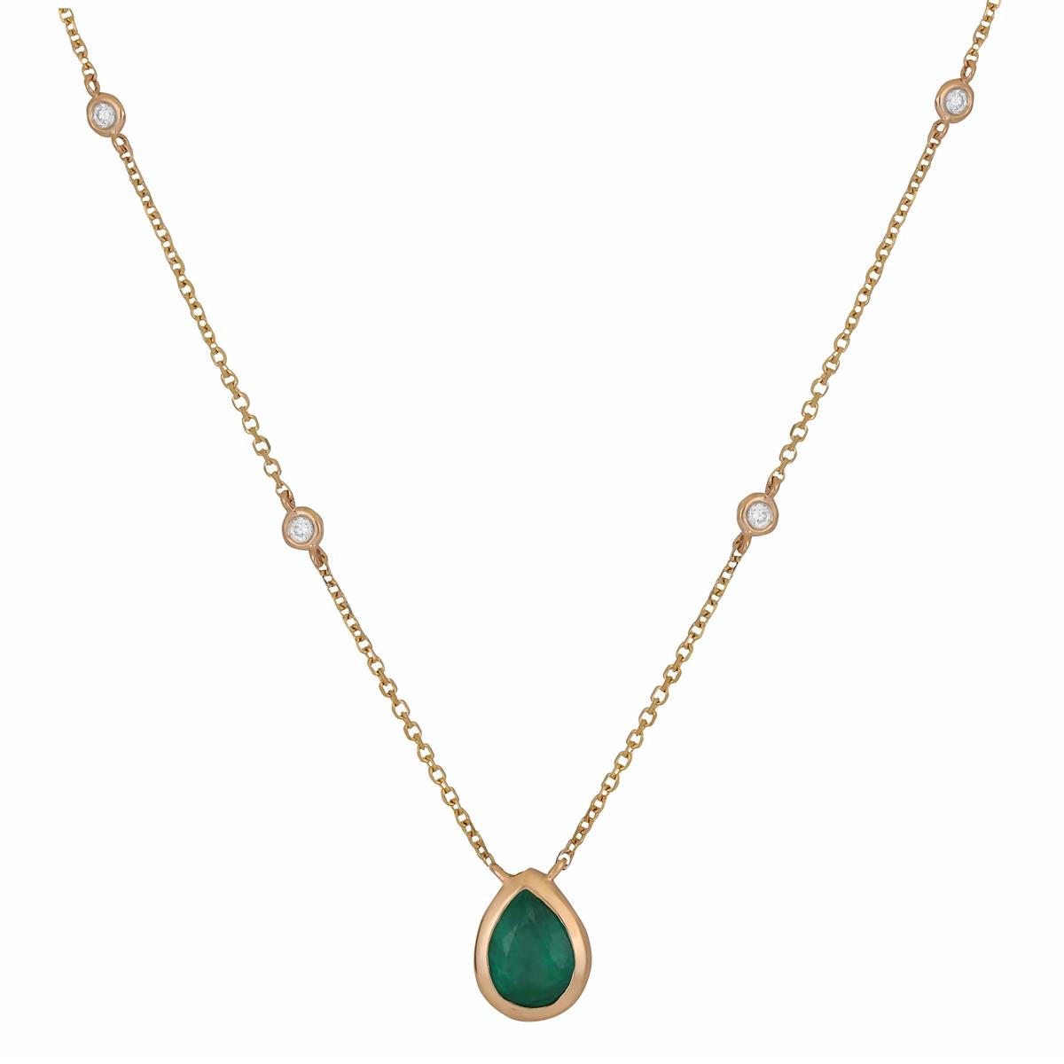 London Collection Yellow Gold Diamond & Emerald Station Necklace