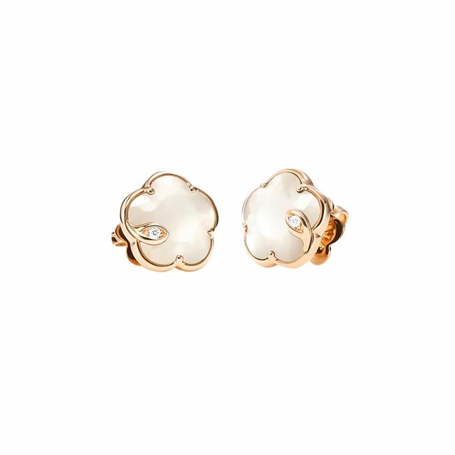 Pasquale Bruni Petit Joli 18k Rose Gold Diamond Moonstone And Mother Of Pearl Stud Earrings