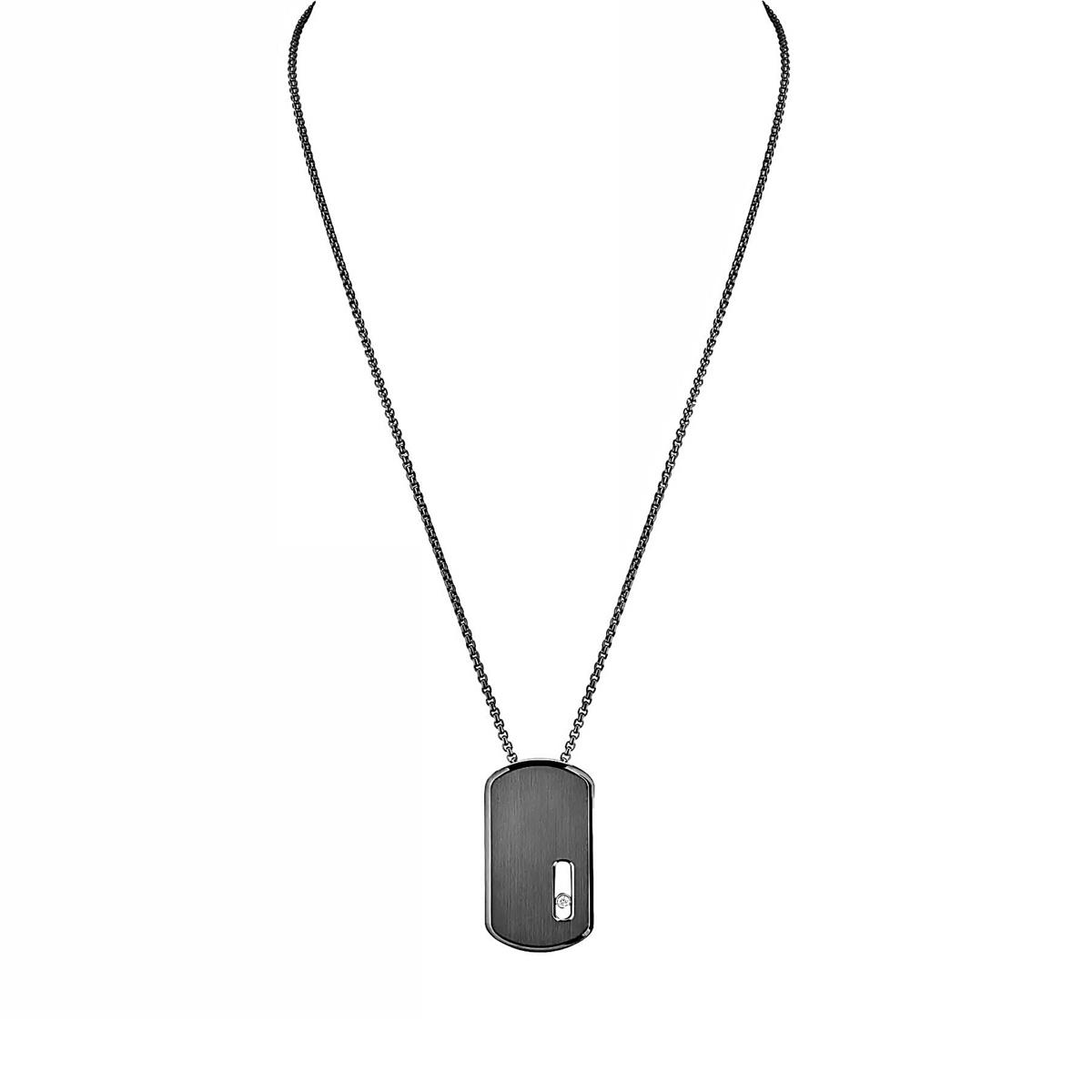 Messika Move Graphite Titanium Diamond Tag Pendant Necklace