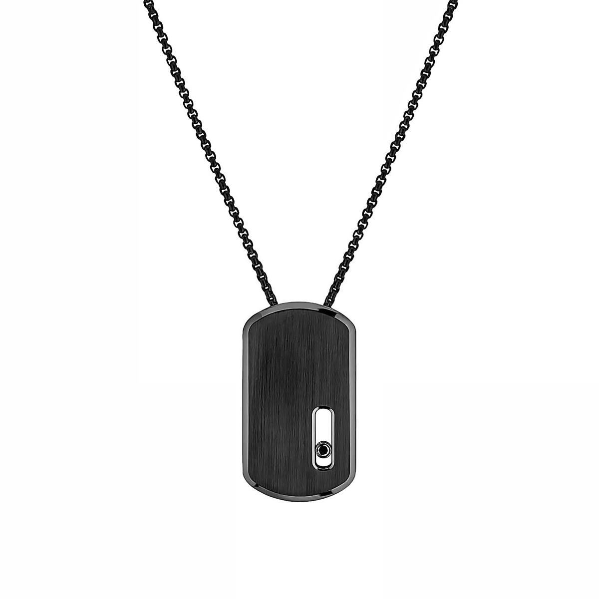Messika Move Black Titanium Diamond Large Tag Pendant Necklace