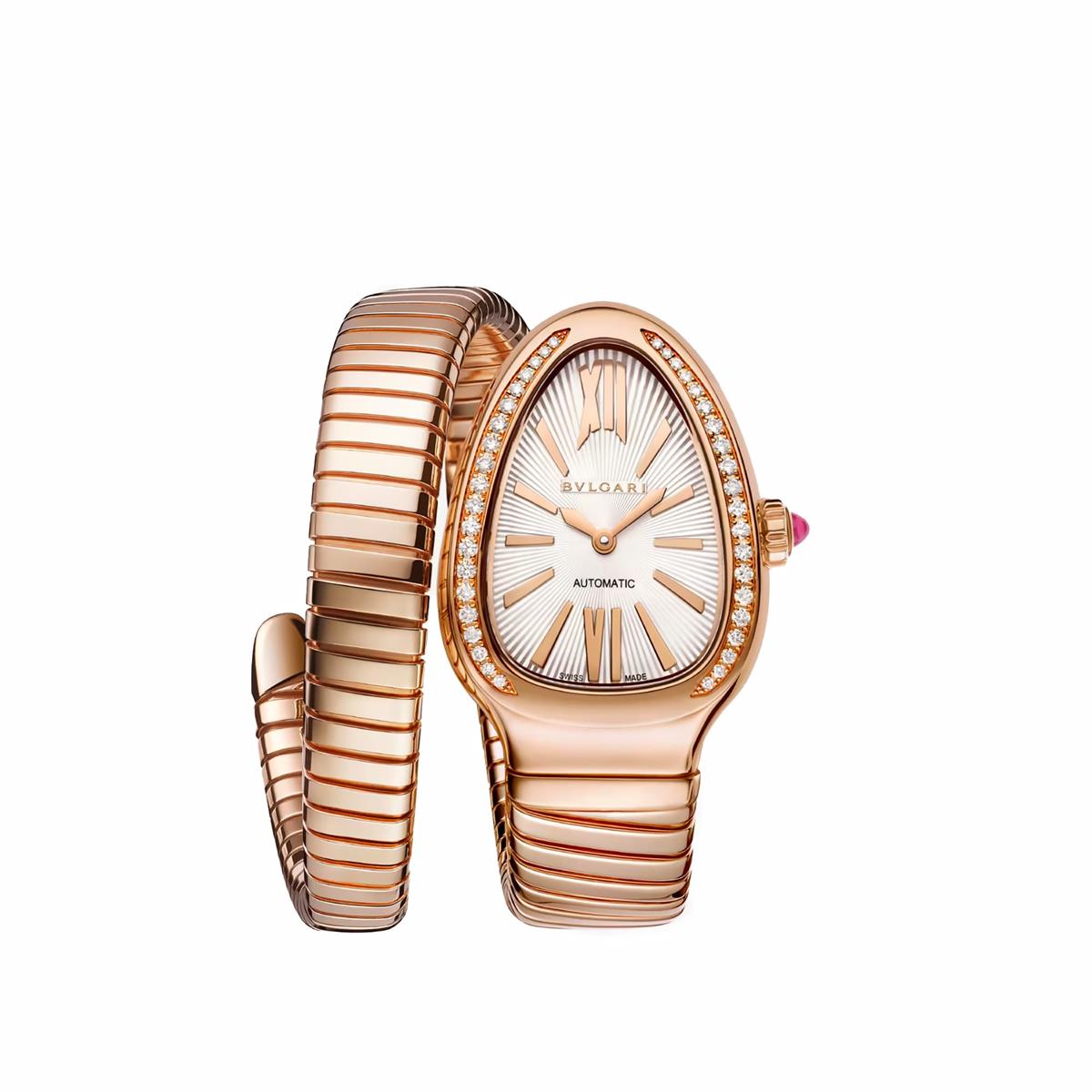 Bvlgari Serpenti Tubogas 18k Rose Gold Diamond-Set Bezel Watch