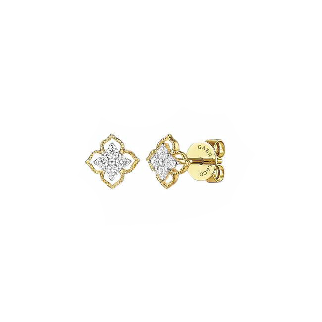 Gabriel & Co Contemporary 14k Yellow Gold Diamond Clover Stud Earrings