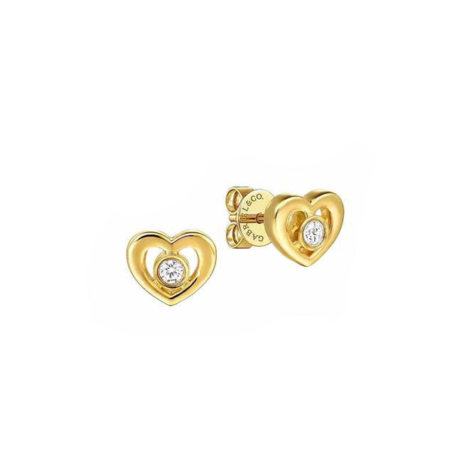 Gabriel & Co Contemporary 14k Yellow Gold White Sapphire Heart Stud Earrings