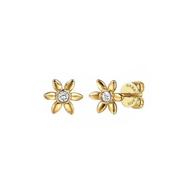 Gabriel & Co Contemporary 14k Yellow Gold White Sapphire Flower Stud Earrings