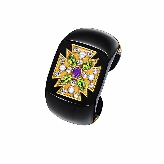 Verdura Maltese Cross 18k Yellow Gold Gemstone Cuff Bracelet