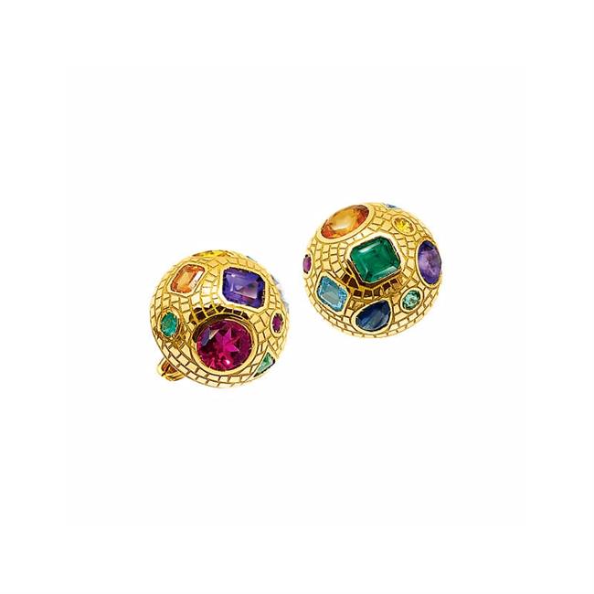 Verdura 18k Yellow Gold Mosaic Multi Gemstone Earrings