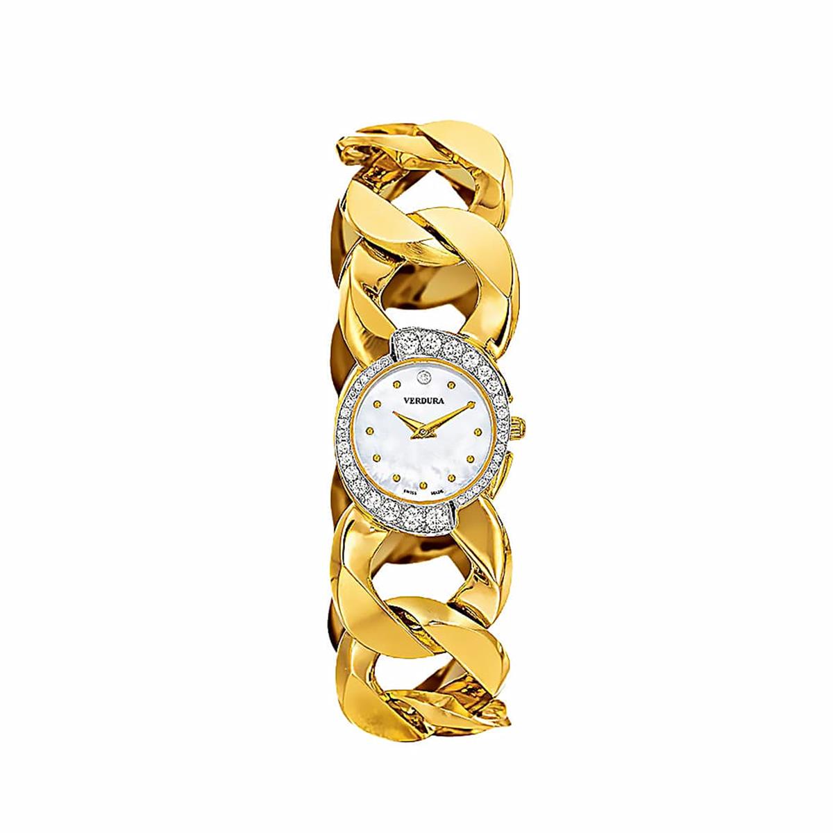 Verdura 18k Yellow Gold Pave Diamond Curb Link Watch