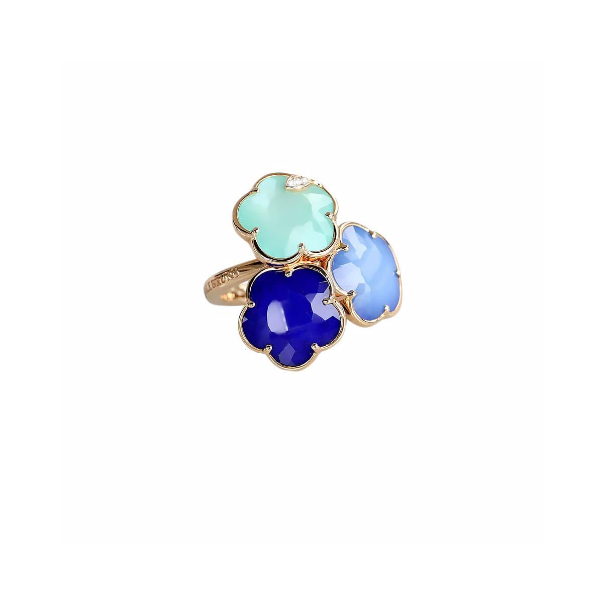 Pasquale Bruni Petit Joli 18k Rose Gold Diamond Gemstone 3 Flower Ring