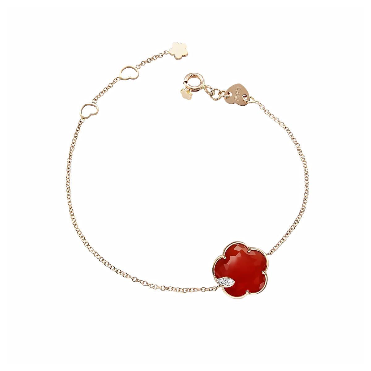 Pasquale Bruni Petit Joli 18k Rose Gold Diamond & Carnelian Flower Chain Bracelet