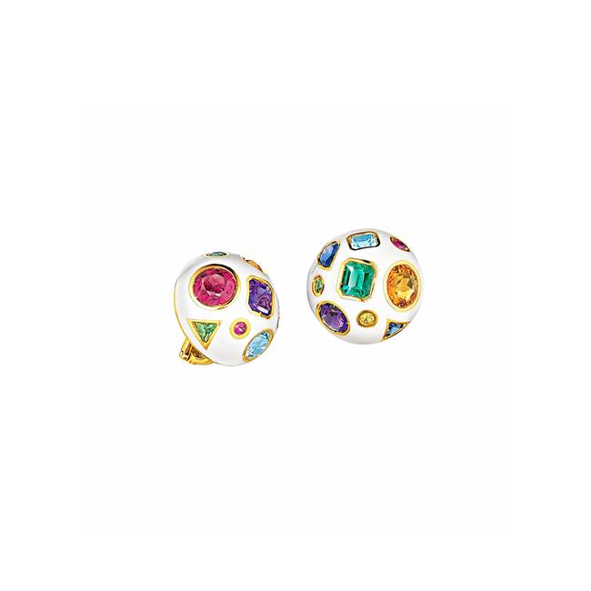 Verdura Fulco 18k Yellow Gold White Enamel Earrings