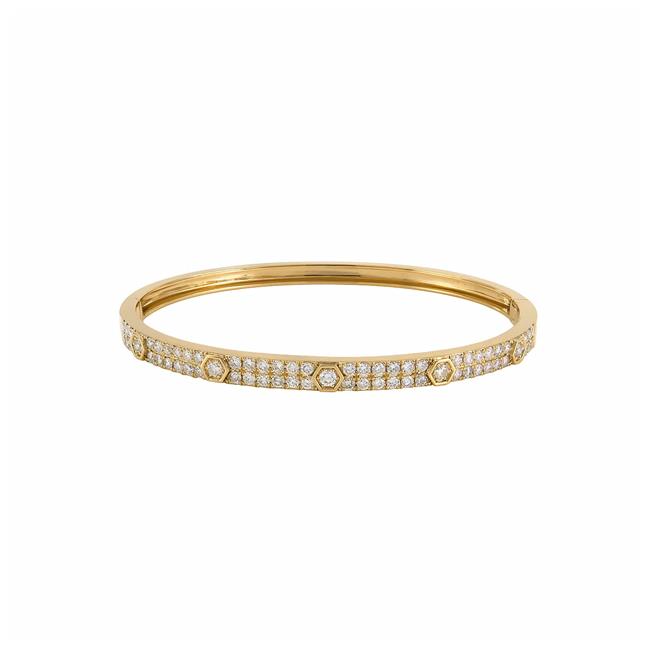 London Collection 18k Gold Hexagon Diamond Bangle Bracelet