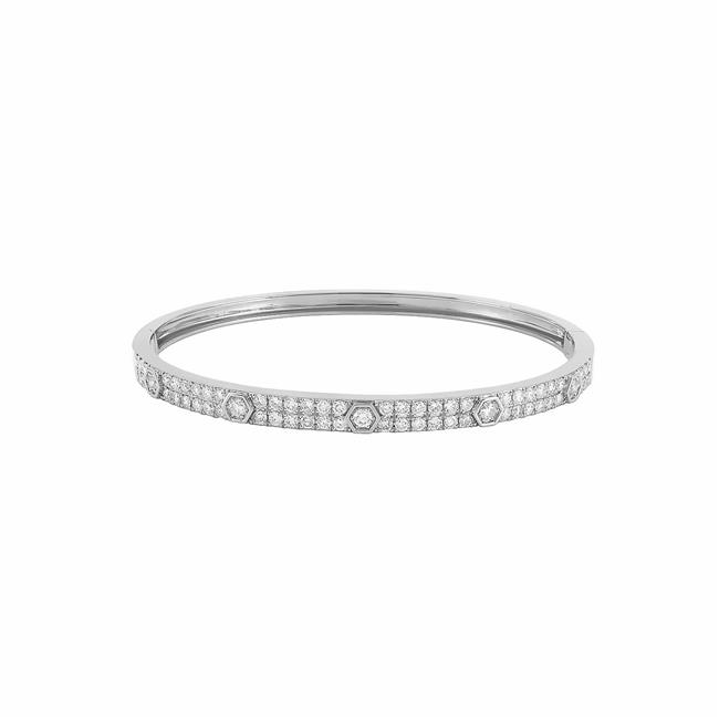 London Collection 18k Gold Hexagon Diamond Bangle Bracelet