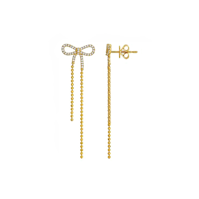 London Collection 14k Yellow Gold Diamond Bow Dangle Earrings