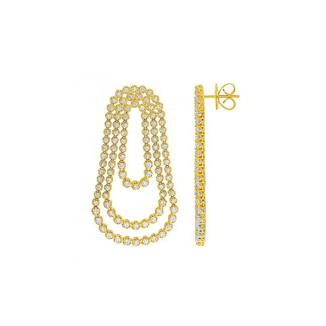 London Collection 14k Gold Diamond 3 Loop Drop Earrings