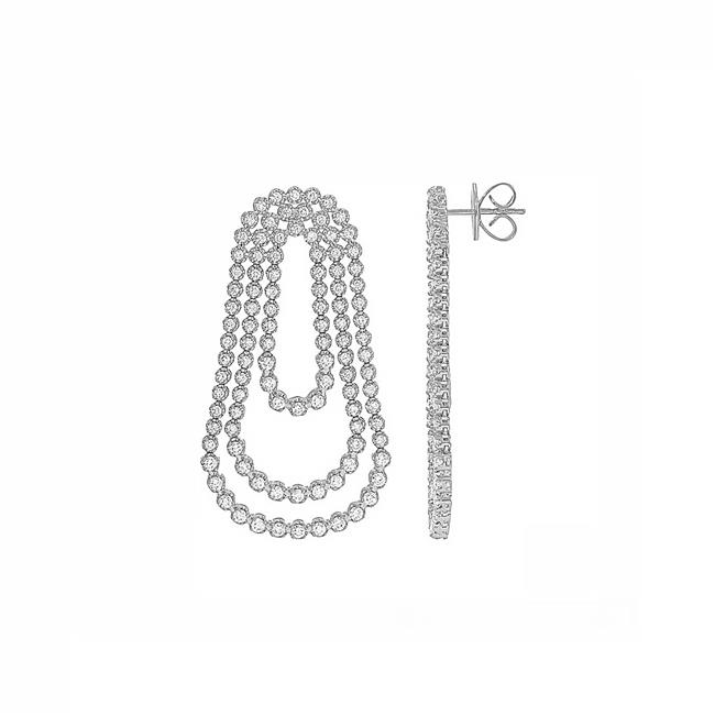 London Collection 14k Gold Diamond 3 Loop Drop Earrings