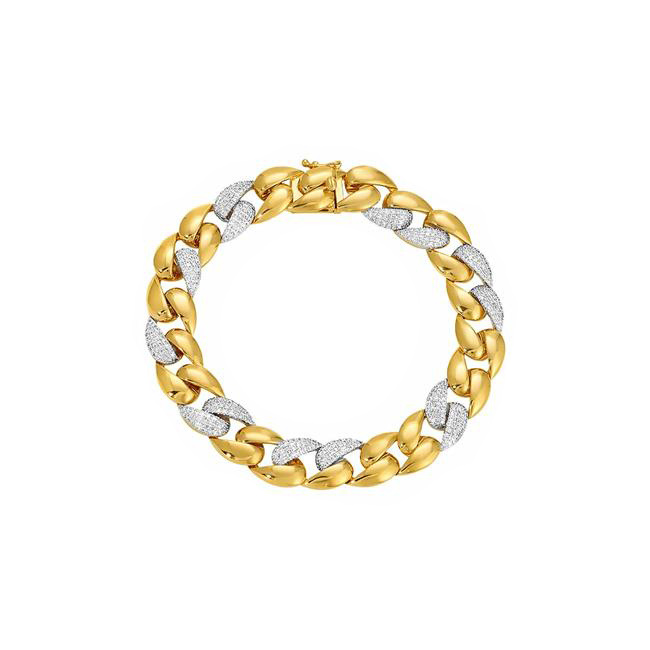London Collection 14k Yellow Gold Pave Diamond Link Bracelet 0.98cts