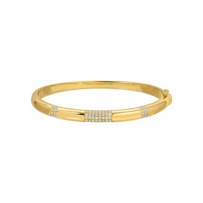 London Collection 14k Yellow Gold Pave Diamond 3 Station Bangle
